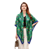 180x90 Seidenschal Grün Blau Pfau Muster N141